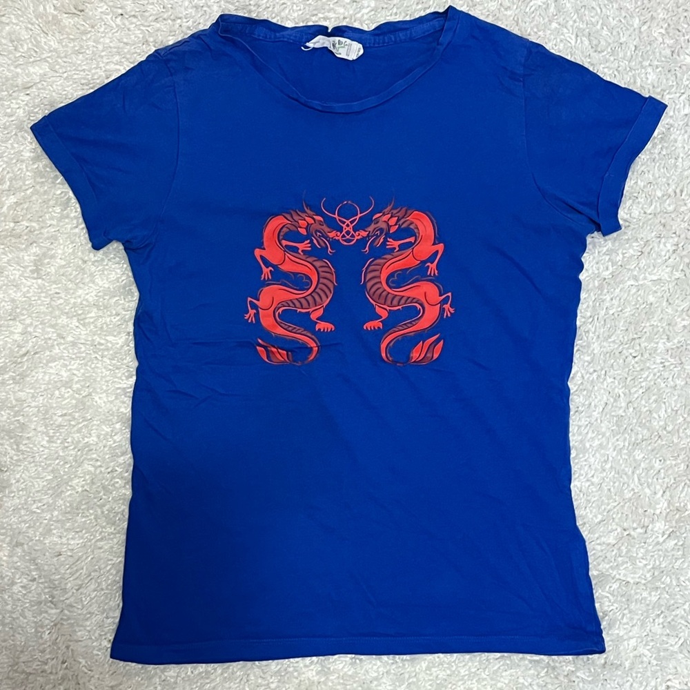 Twik Blue Tee with Red Dragon Design